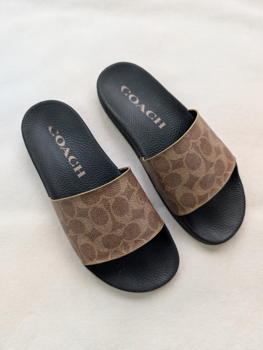 Coach Signature Monogram Slide Sandals Women's US 9B EU 39.5 Brown Black